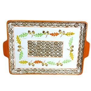 Temptations Old World Orange Acorn & Leaves 15x10 Rectangle Serving Platter Tray